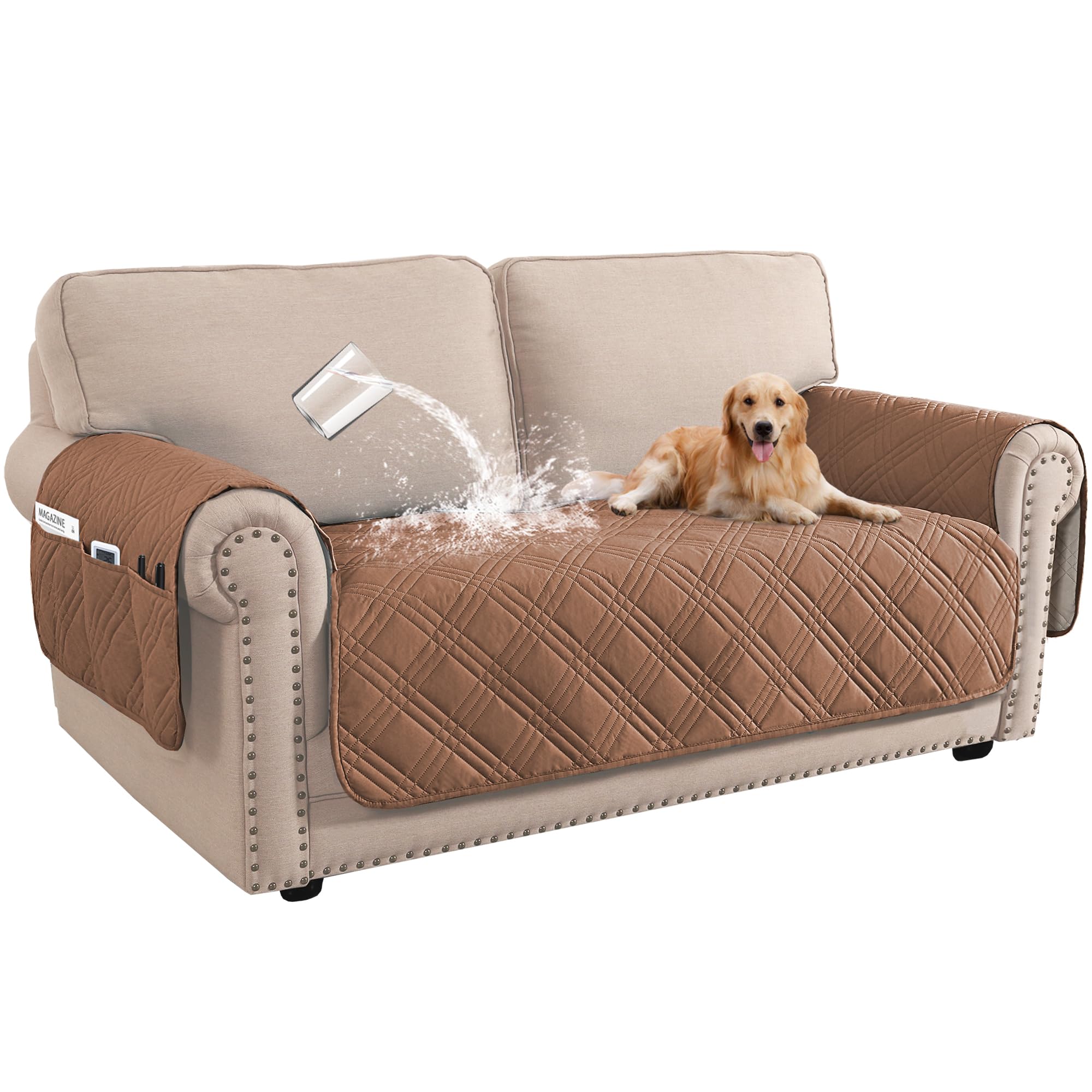 BellaHills 100% Waterproof Sofa Covers 2 Seater Sofa Cover for Living Room Washable Seat Covers with Side Pocket Furniture Protector from Pets (2 Seater, Terracotta)