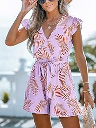 CUPSHE Women's Romper Tropical Flutter Sleeve Boho