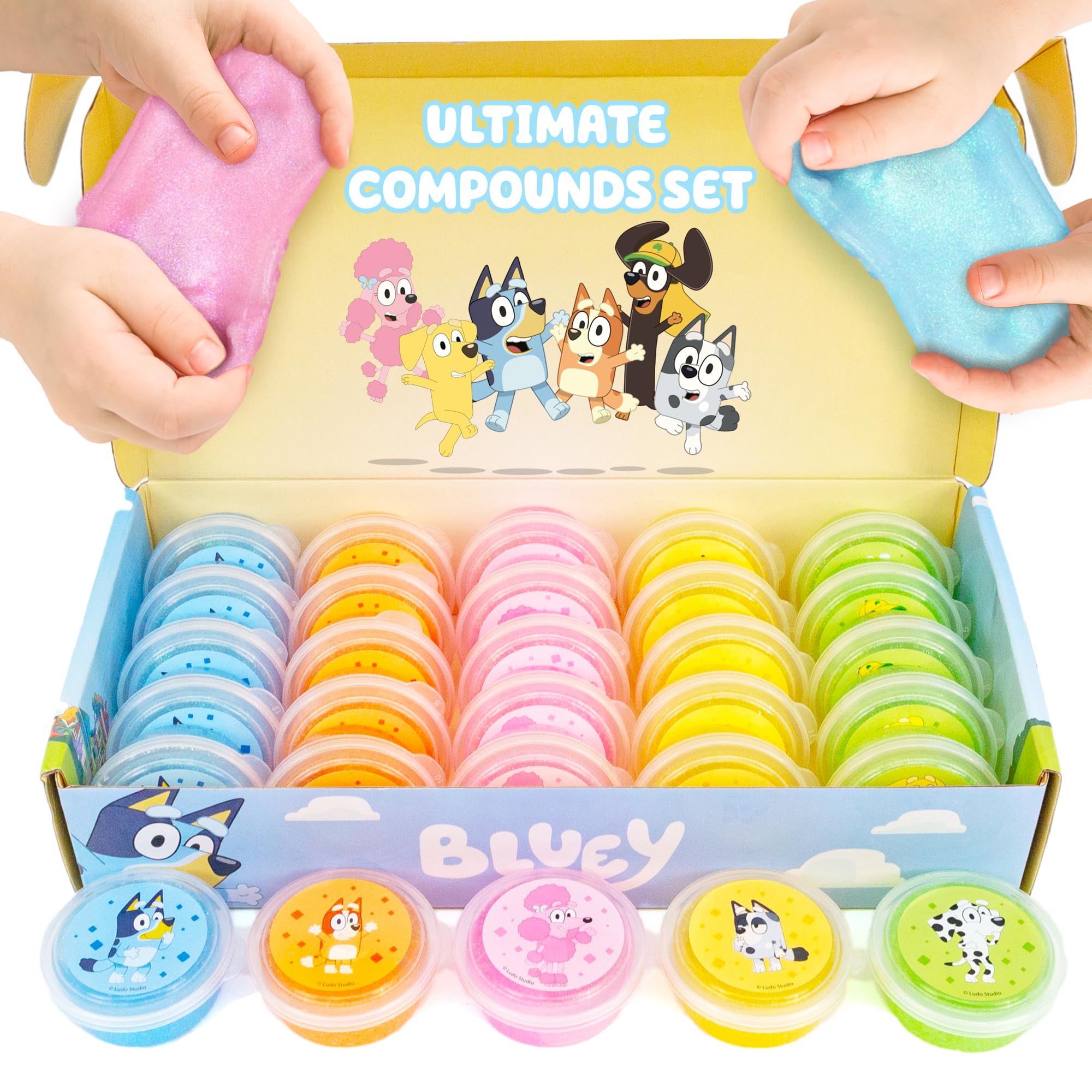 Bluey Ultimate Compounds Set, 25 Pack of Scented Glitter Slime, Resealable Containers with Stickers, Birthday Bulk Slime Party Favors, Sensory Toys, Goodie Bags Stuffers for Kids