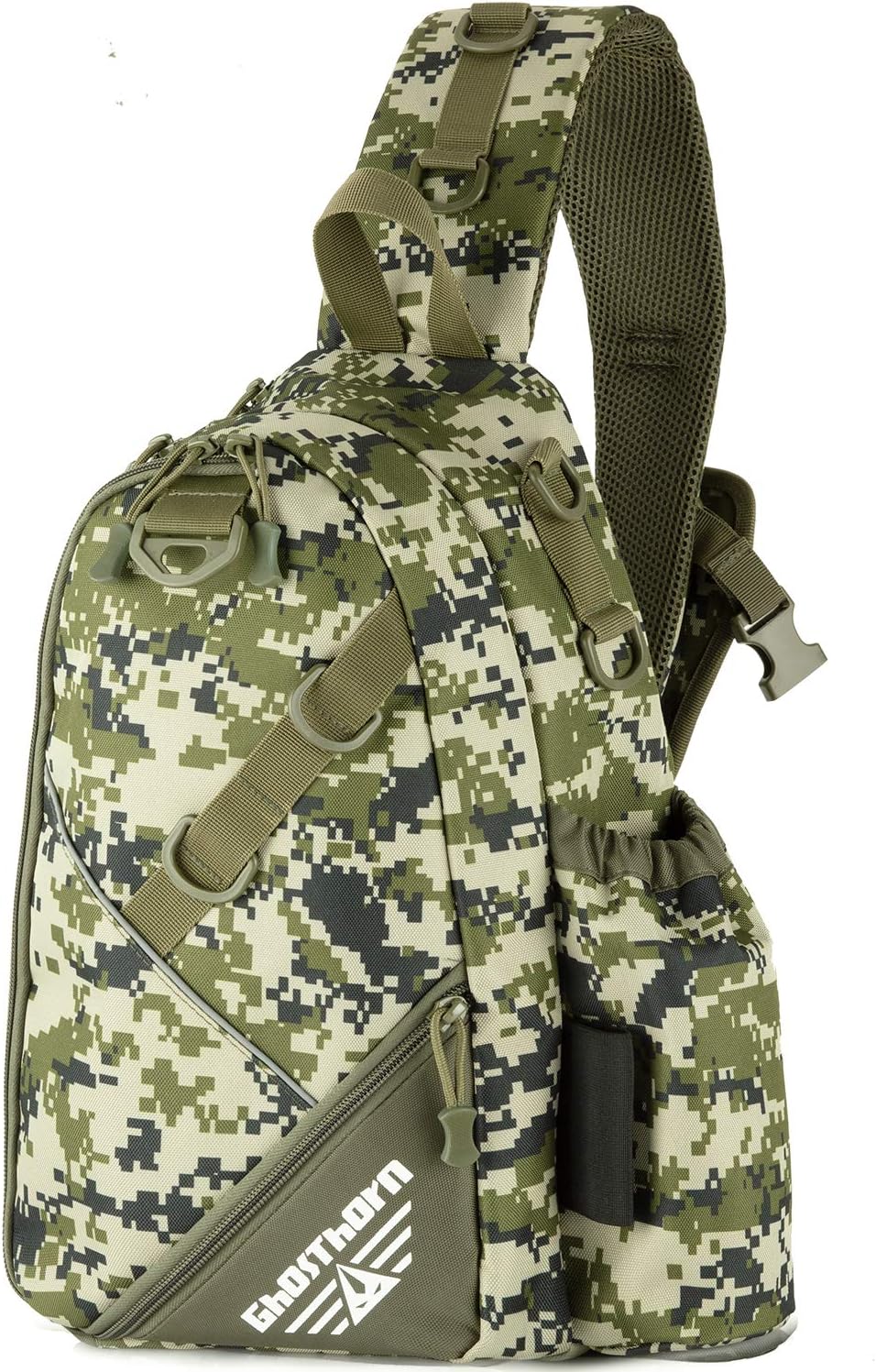 Ghosthorn Fishing Tackle Bag with Rod Holder Tackle Box Storage Backpack Fishing Gear Sling Pack Outdoor Shoulder Fishing Bag for Saltwater and Freshwater Standard Incognito Camouflage : Sports & Outdoors