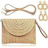 COOKOOKY Straw Clutch Handbag Summer Beach Straw Purse for Women woven Envelope Bag | Straw, Summer, Beach, woven, Straw, Summer, Beach, woven