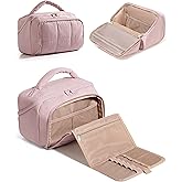 Marscamd Travel Makeup Bag for Women, Toiletry Organizer with Waterproof Pockets, Puffy Cosmetics Pouch for Makeup Brushes, Skincare & Travel Essentials, Pink (Bag only)