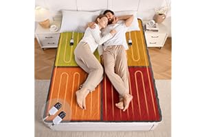 Bearhug Multi-Zone Electric Heated Mattress Pad King Size, Dual Control Bed Warmer with Memory & 11 Heat Level, 1-9H Auto Off, Individual Body & Feet Settings, Deep Pocket ETL Certified, Machine Wash