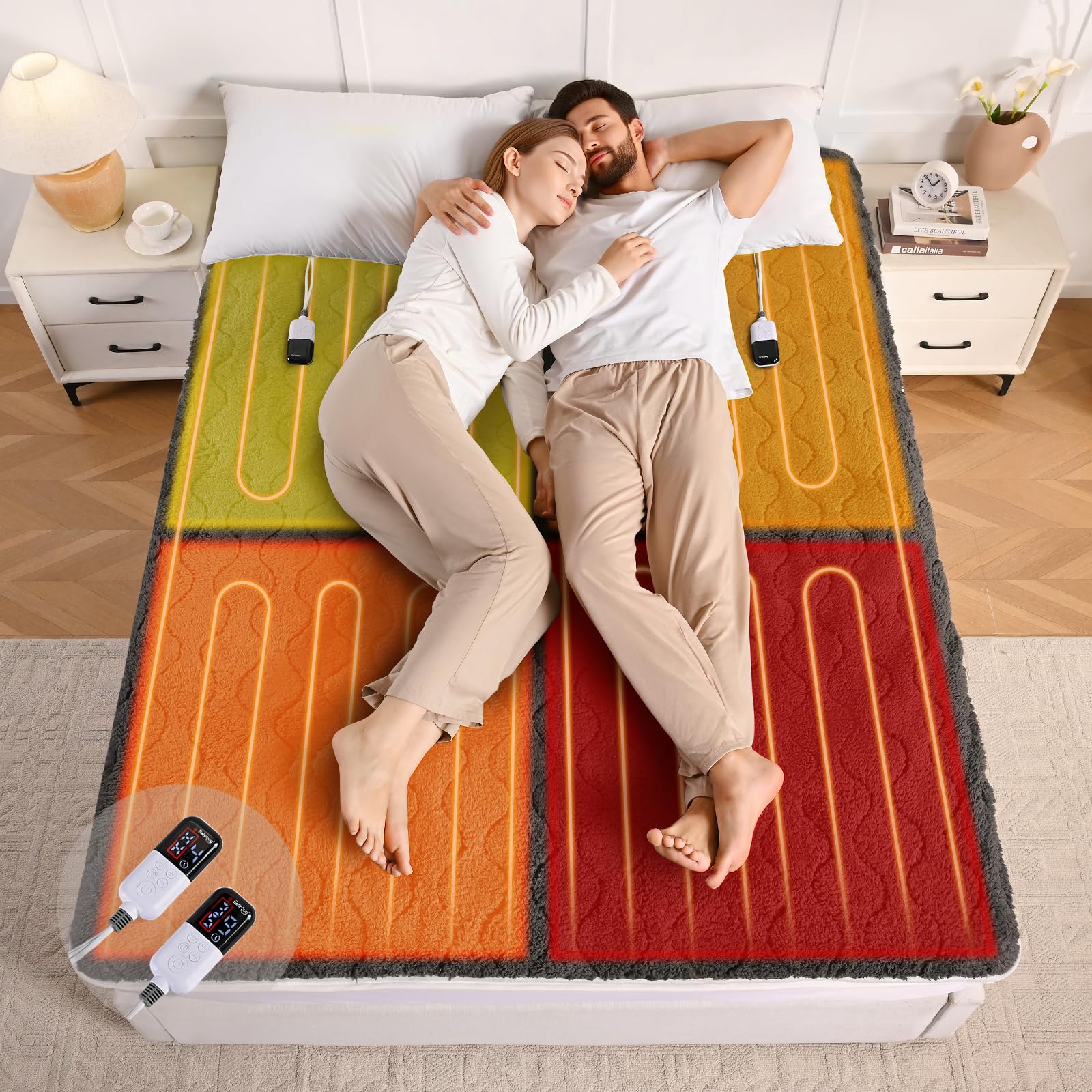 Photo 1 of Bearhug Multi-Zone Electric Heated Mattress Pad King Size, Dual Control Bed Warmer with Memory & 11 Heat Level, 1-9H Auto Off, Individual Body & Feet Settings, Deep Pocket ETL Certified, Machine Wash