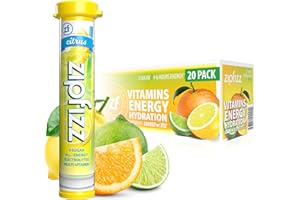 Zipfizz Daily Energy Drink Powder, Citrus, 20 Pack, 3-in-1 Sustained Energy, Rapid Hydration, and Essential Vitamins, Sugar-Free, Electrolyte Powder, Contains Vitamin B-12 & Antioxidants