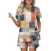 LOMON Womens Fashion 2 Piece Outfits Sweatsuits 2026 Summer Short Sleeve Loungewear Tracksuit Round Neck Lounge Shorts Sets