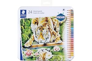 STAEDTLER Triangular Coloured Pencil Crayons, Metal Tin of 24 Colours - Colour Pencils for Adult Coloring, School, Art Suppli