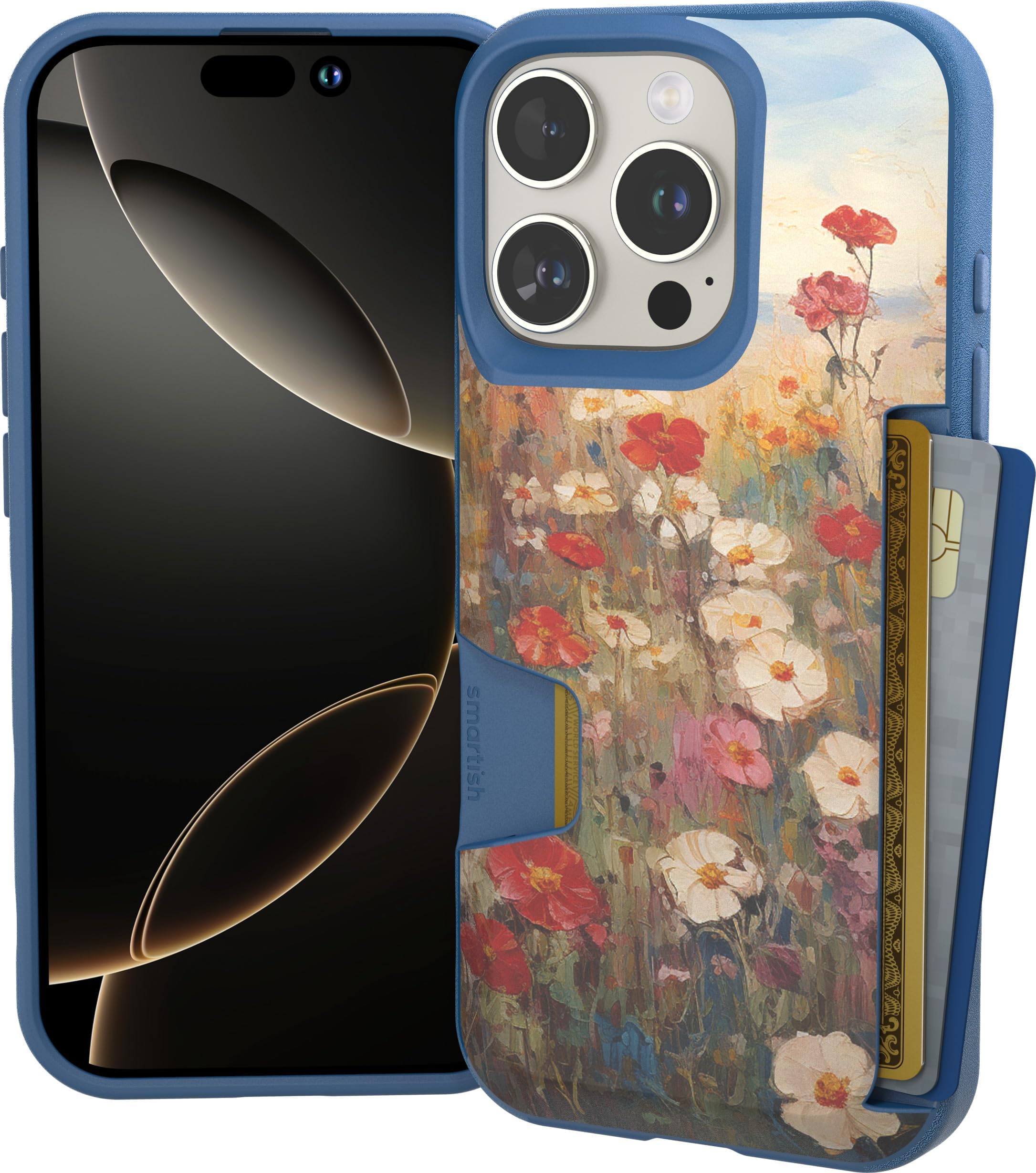 Photo 1 of Smartish® iPhone 16 Pro Wallet Case - Wallet Slayer Vol. 1 [Slim + Protective] Credit Card Holder - Drop Tested Hidden Flip Card Slot Cover Compatible with Apple iPhone 16 Pro - Wildflower Fields
