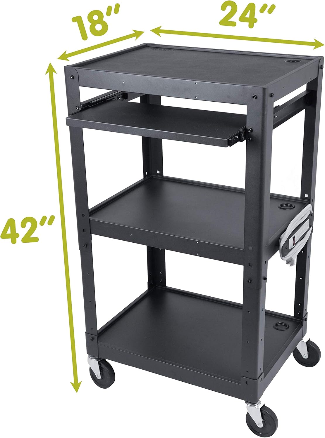 Steel Frame AV Cart with Wheels - Audio Visual Station with Wheels for Multi Media Technology (Printer, Projector, Document Camera, Laptop, Computer) - Three Shelf Rolling Cart with Power Cord : Office Products