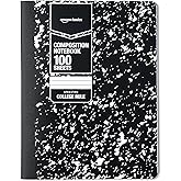 Amazon Basics Composition Notebook, College Ruled, 100 Sheets, 9.75" x 7.5", Marble Black, Sturdy Cover