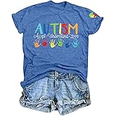 Autism Awareness Shirt Women Autistic Support Tshirt Speech Therapy Inspirational Short Sleve Tee Tops