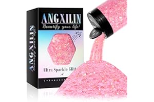 ANGXILIN Holographic Chunky Glitter, 190g/6.7oz Chunky and Fine Mixed Craft Glitter, Bulk Laser Sequin Glitter for Face Body Nail Art,Epoxy Resin Tumbler Jewelry Making Glitter (Iri Pink)