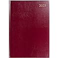 Collins Essential 2025 Business Diary - A4 Day to a Page Planner with Leathergrain Hardback Cover - Maroon - ESSA41.78-25