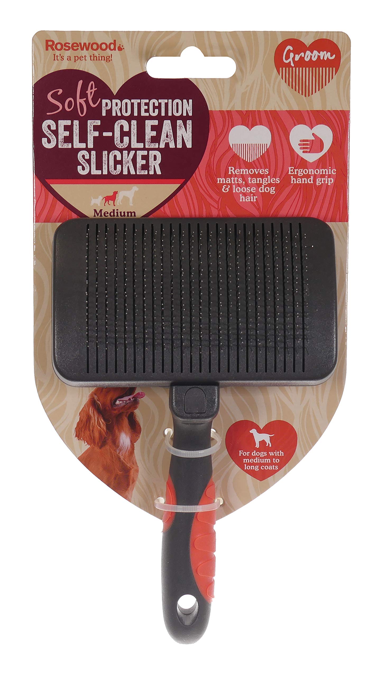 Rosewood Soft Protection Self Clean Slicker for Dogs, Medium