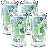 Tervis Yao Cheng Green Crystal Made in USA Double Walled Insulated Tumbler Travel Cup Keeps Drinks Cold & Hot, 16oz 4pk, Hexagon Green Blue