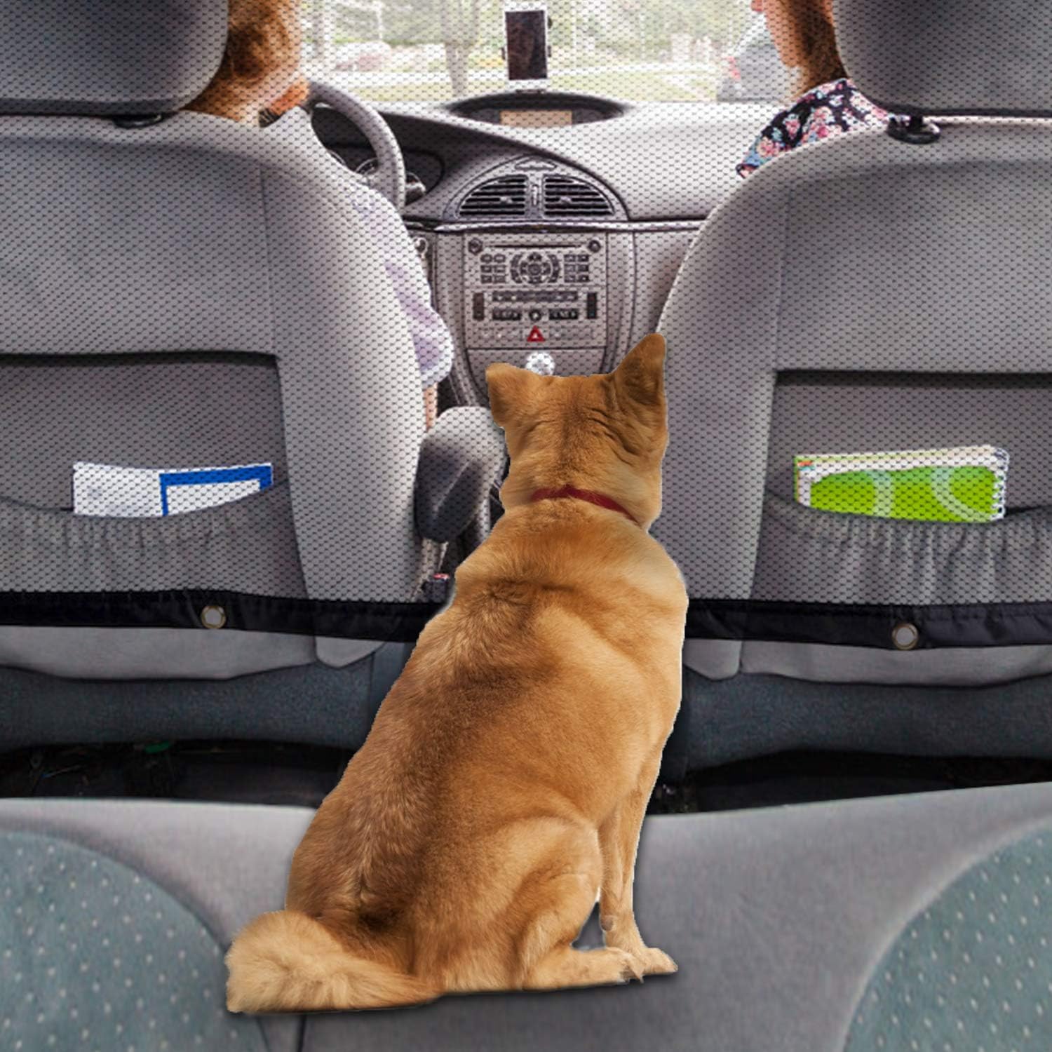Carperipher Dog Car Barrier for SUV, 45.28 x 24.40 Inches Adjustable Vehicle Pet Barrier with Flexible Bungee Cords and Hooks, Universal Fit Sturdy Mesh Front Seat Barrier for Pet Dog Kid : Pet Supplies