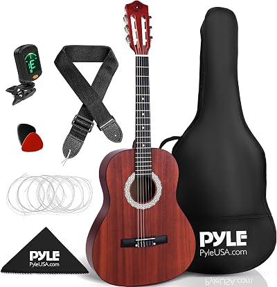 Pyle Acoustic Guitar Junior Set 91 cm Nylon Strings 3/4 Sapele For Beginners