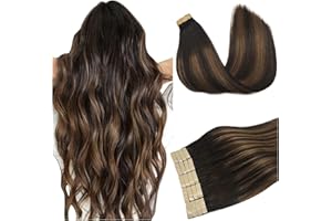 DOORES Hair Extensions Tape in Human Hair Balayage Dark Brown to Chestnut Brown 20pcs 50g 20 Inch Silky Straight Tape in Human Hair Extensions Natural Hair Skin Weft