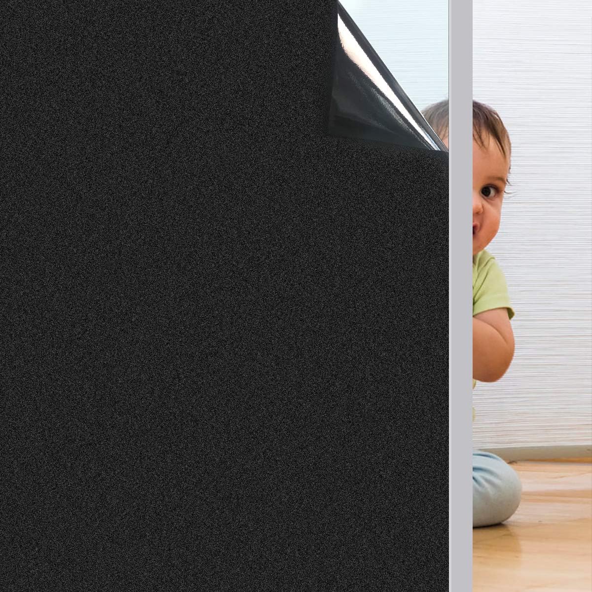 CoavasBlackout Window Film Static Cling Frosted Privacy Glass Film 100% Light Blocking Window Covering for Room Darkening, Day Sleep 45.3 x 78.7 Inches