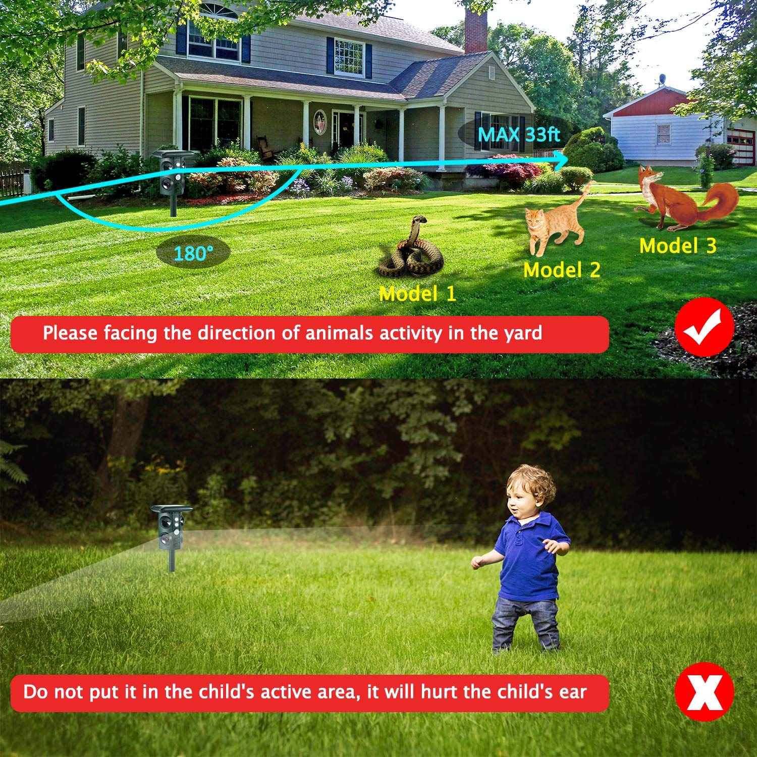 CamGO Ultraschall Tiervertreiber Solar und Batteriebetrieben Katzenschreck Tierabwehr Wasserdicht mit 4 Lautsprecher LED-Licht Umlaufsgang