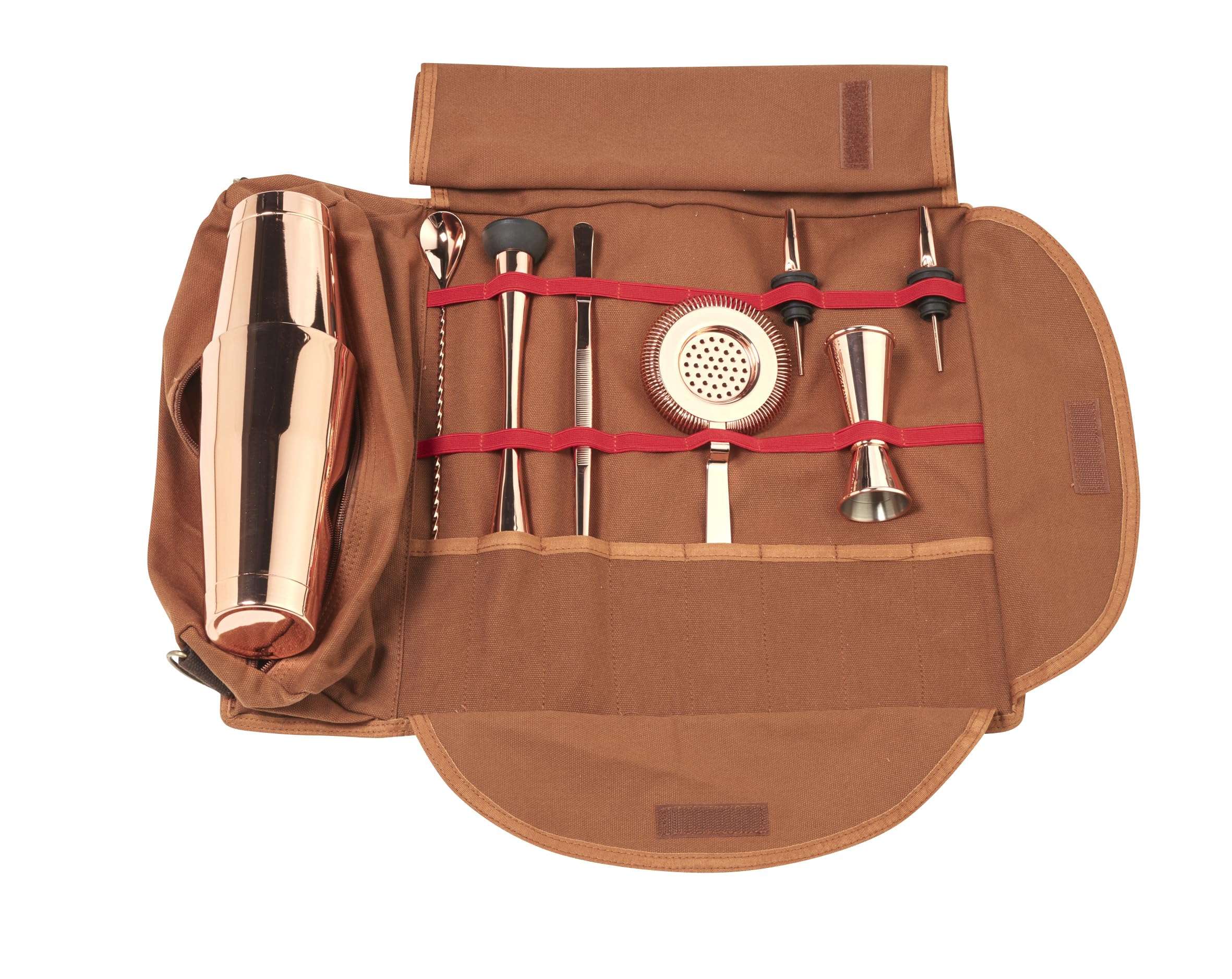 Bartender Case with Bar Accessories, Copper Colour, Storage Bag for Bar Equipment Set Portable Cocktail Kit Travel Mixology (4 Colours Available)