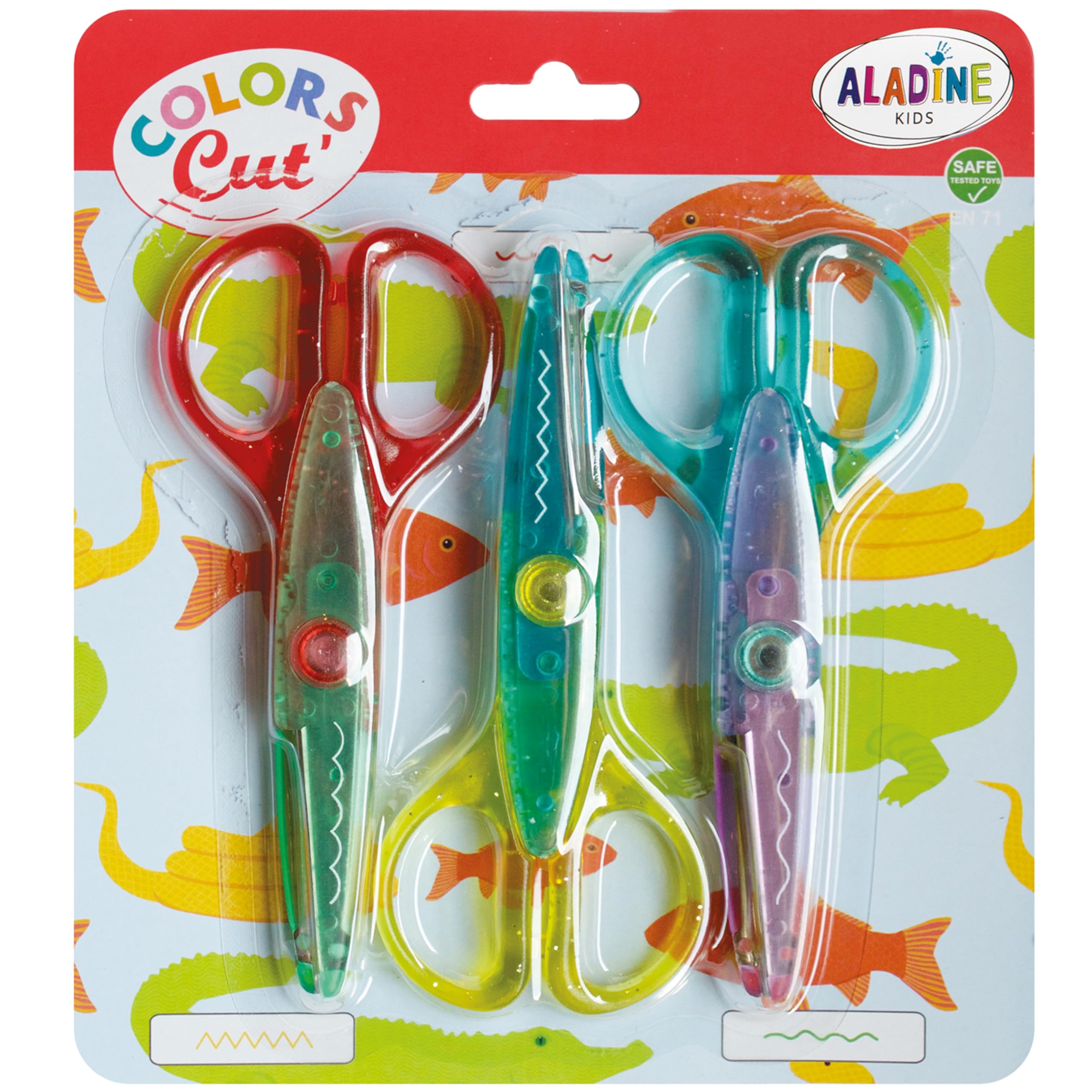 Aladine - Colors Cut Cranteurs - Set of 3 Cranteurs Scissors - Creative Leisure for Children - Ergonomics and Safety - from 5 Years Old