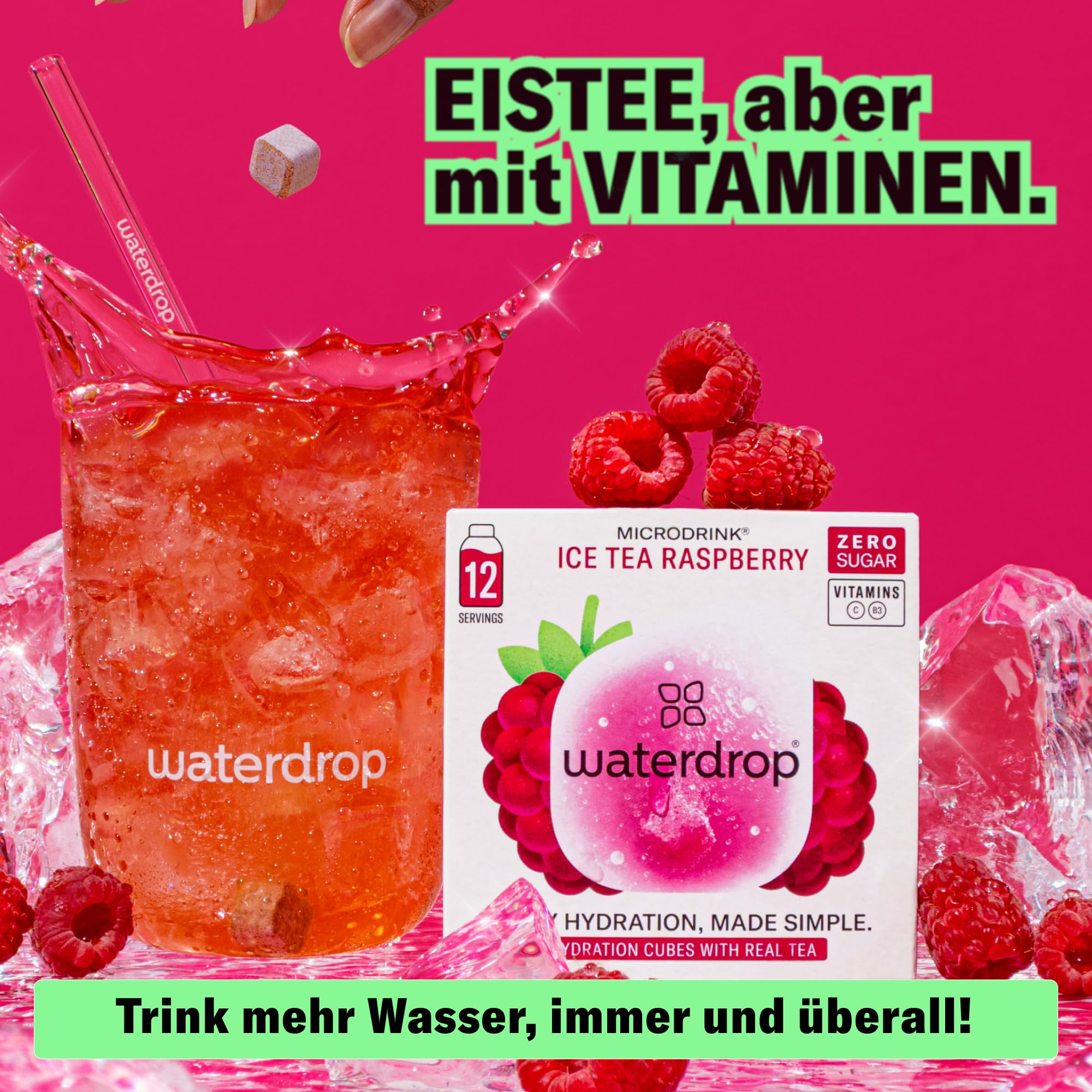 waterdrop® Eistee Mix - 36 Drops Pfirsich, Zitrone & Himbeere - zuckerfreier Durstlöscher & Alternative zu Sirup und Getränkepulver - Ice Tea mit Vitaminen & Schwarzem Tee für Wasser mit Geschmack 6