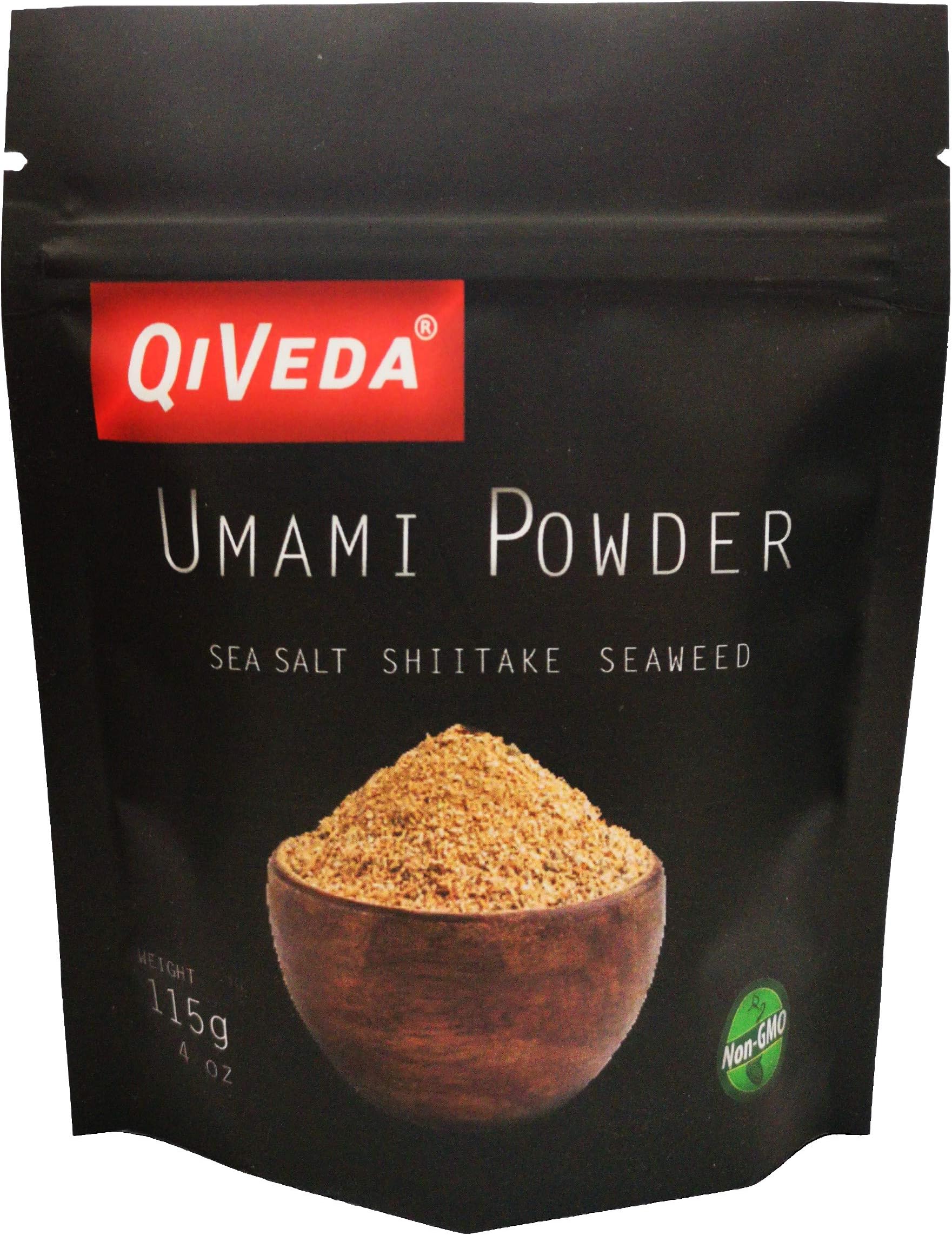 QiVeda Umami Powder | Sea Salt, Shiitake Mushroom, Seaweed | Amabito No Moshio (4 Ounces)