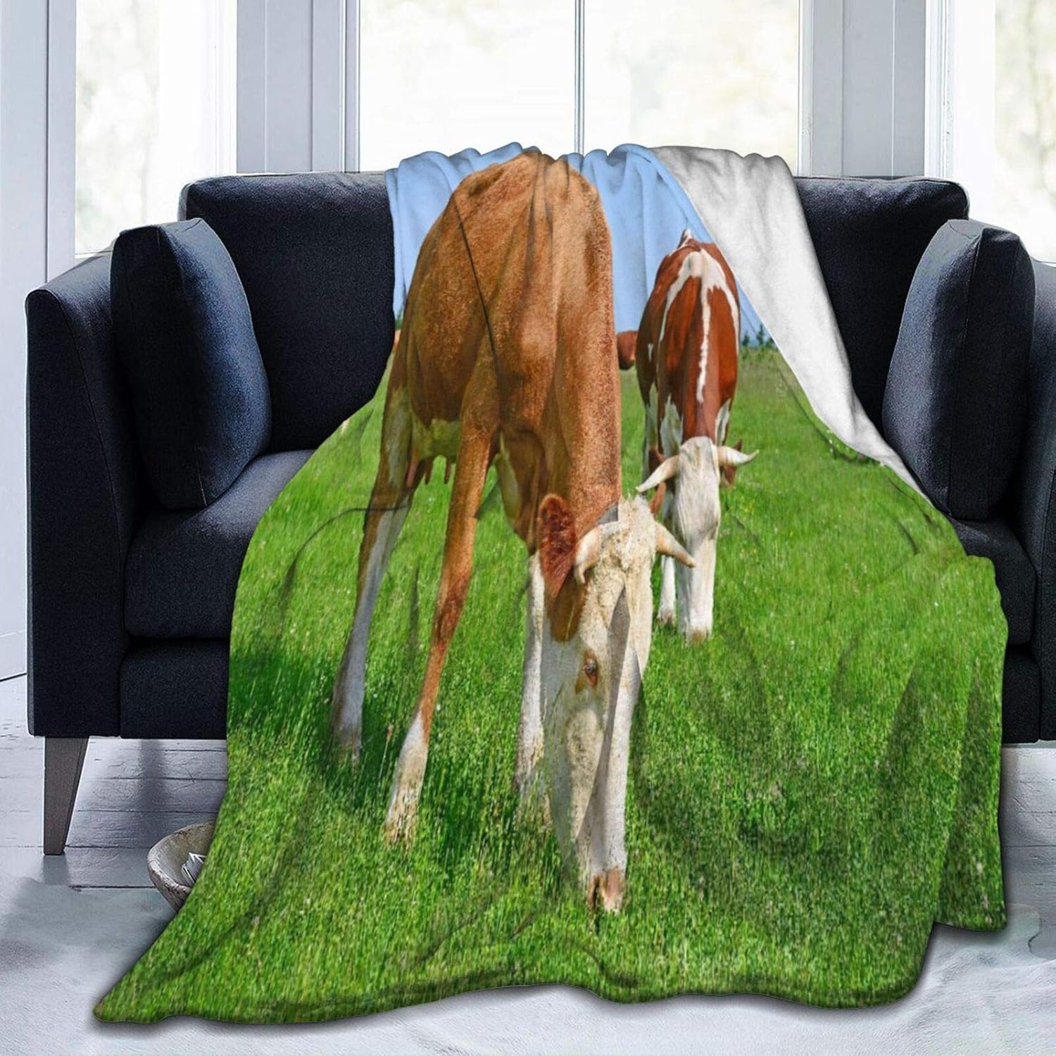 COVASA BLAMK Flannel Fleece Blanket，Cows On A Summer