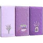 Tingjoo Lavender Floral Hand Towels Farmhouse Purple Lavender Bathroom Decor 14x29 Inch Embroidered Decorative Cute Summer Flowers Cotton Soft Absorbent Hand Towels for Bathroom Kitchen