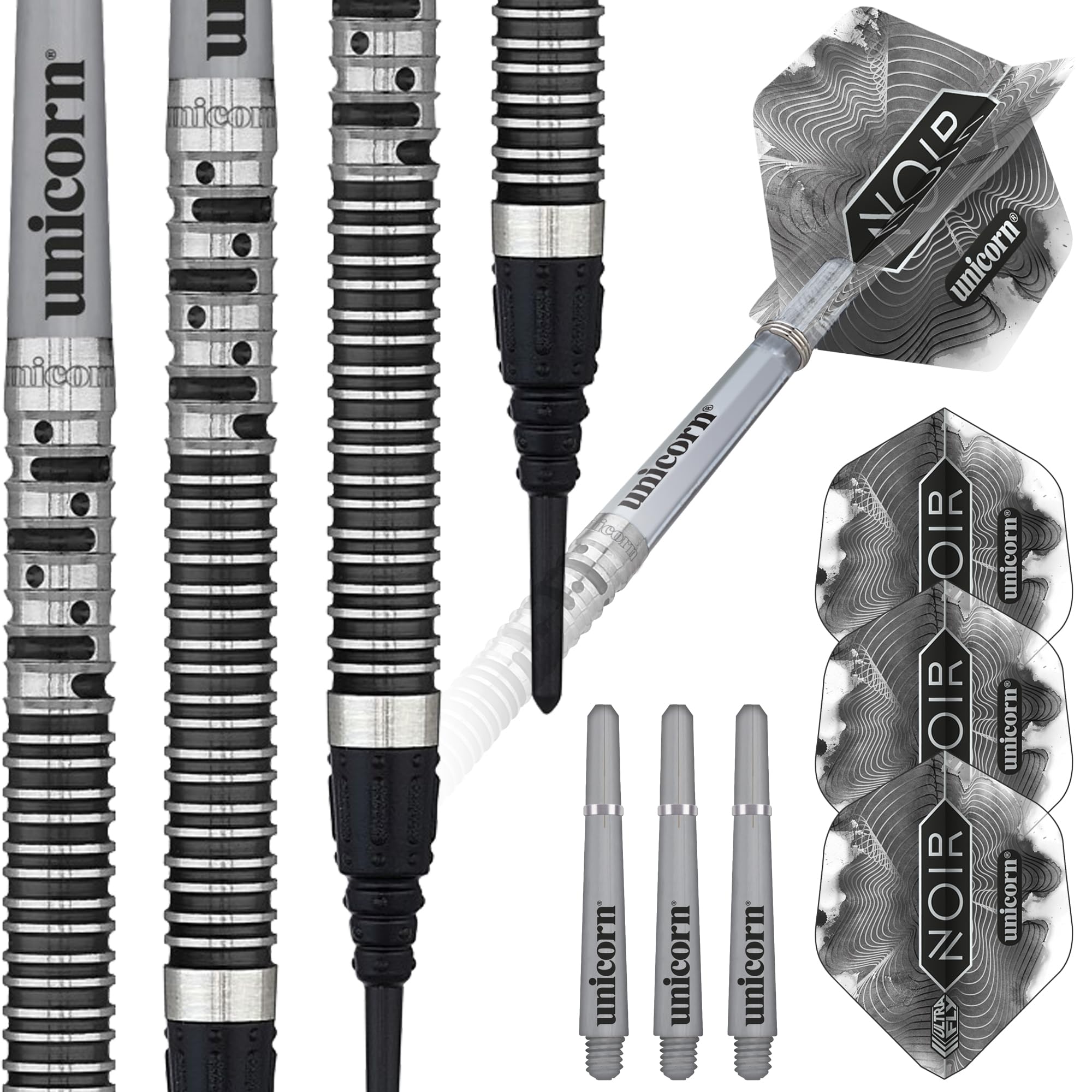 Unicorn Soft Tip Professional Darts Set | Gary 'The Flying Scotsman' Anderson Noir Organic Phase 5 | 90% Tungsten Barrels with Black Titanium Coating | 20 g — image 1