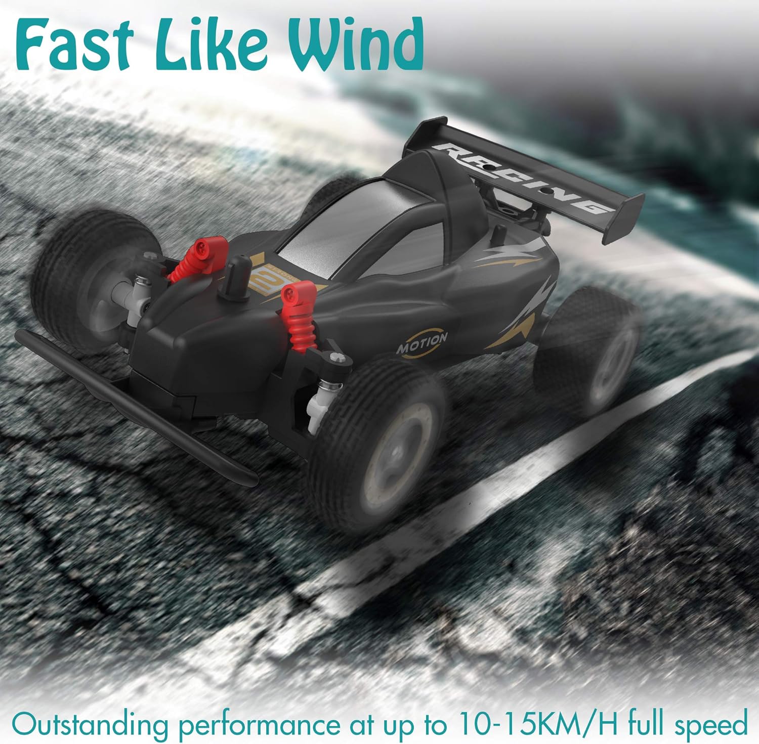 RC Racing Car, 4WD 2.4Ghz Remote Control Car, 10-15KM/H High Speed, Variable Speed, 1:20 Scale, 4 Batteries, Toys Cars for Boys and Girls, Black: Toys & Games
