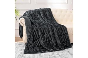 Sherpa Fleece Adult Weighted Blanket with Ribbed Stripes, 15 Pounds Dual Sided Soft Plush Blanket for Couch Bed Sofa, Heavy T