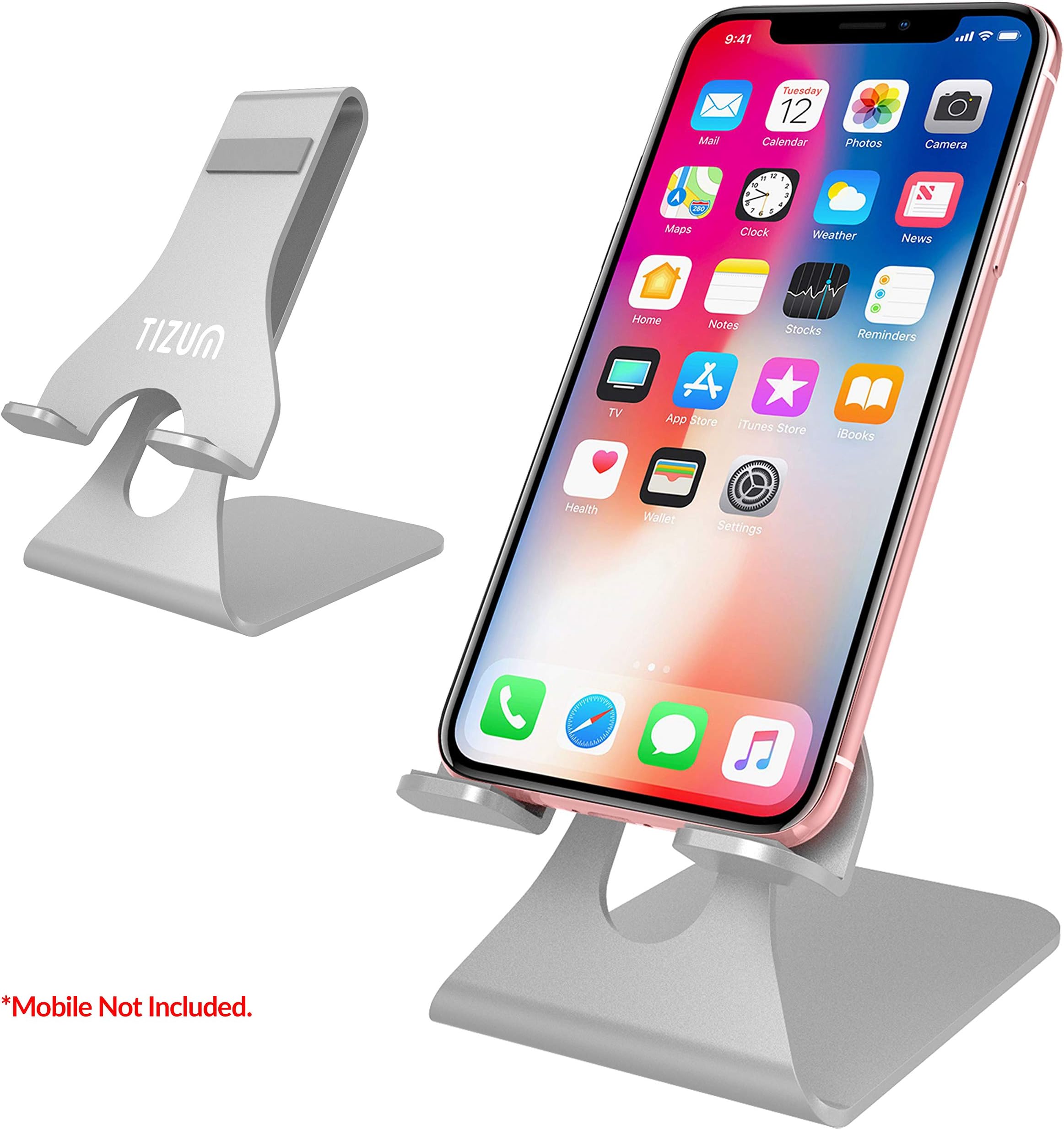 Tizum Z46A Anodized Aluminium Adjustable Foldable Mobile Phone Stand Holder for All iPhone, Tablet and Smartphones (Silver)