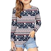 storeofbaby Girls Long Sleeve Shirts Casual Crew Neck Tops Basic Tunic Blouses 5-14 Years