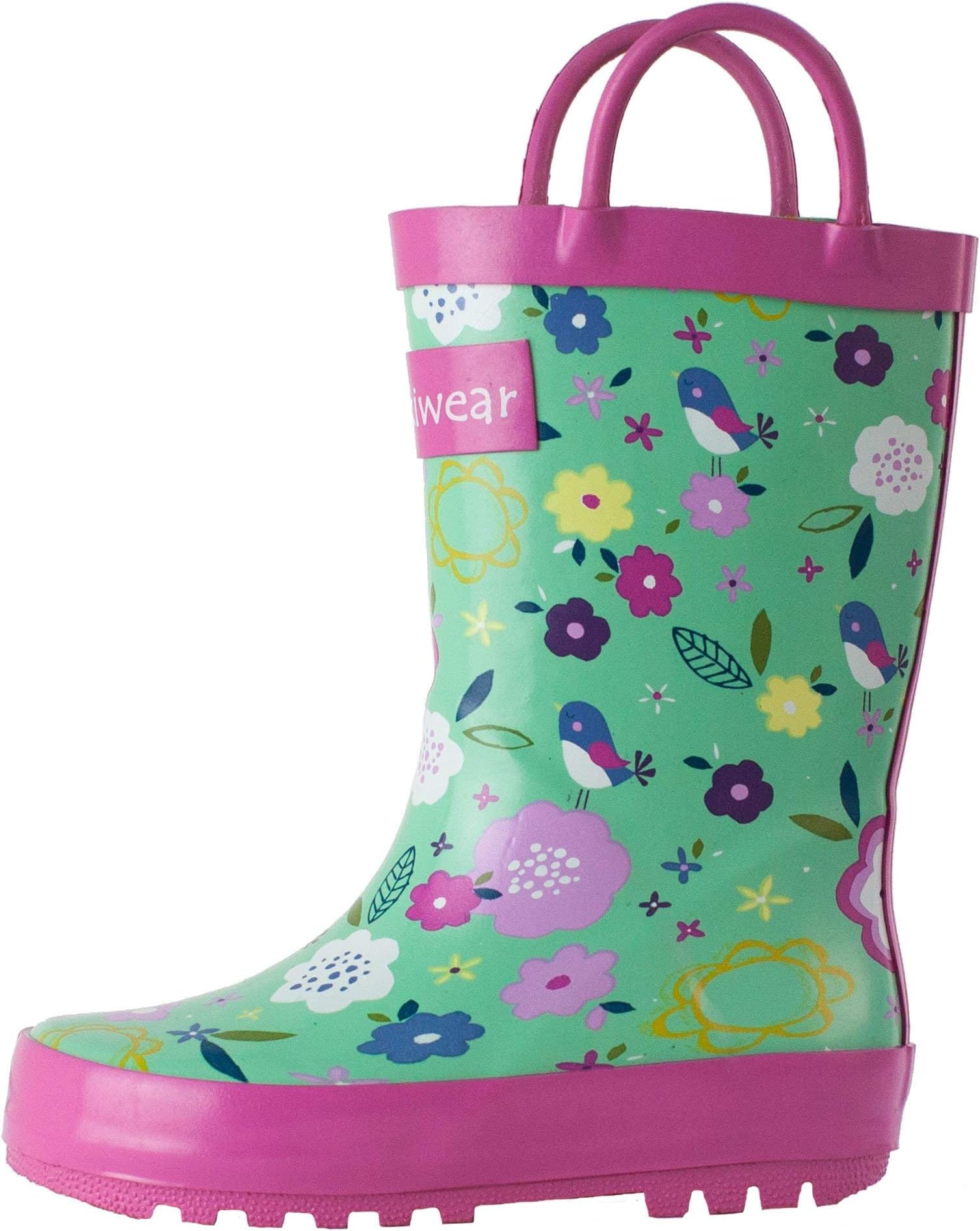 OAKI Kids Waterproof Rubber Rain Boots with Easy-On Handles