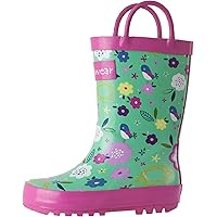OAKI Kids Waterproof Rubber Rain Boots with Easy-On Handles