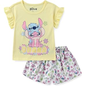 Disney Lilo & Stitch Angel Girls Short Sleeve Shirt and Shorts Set for Big Kids