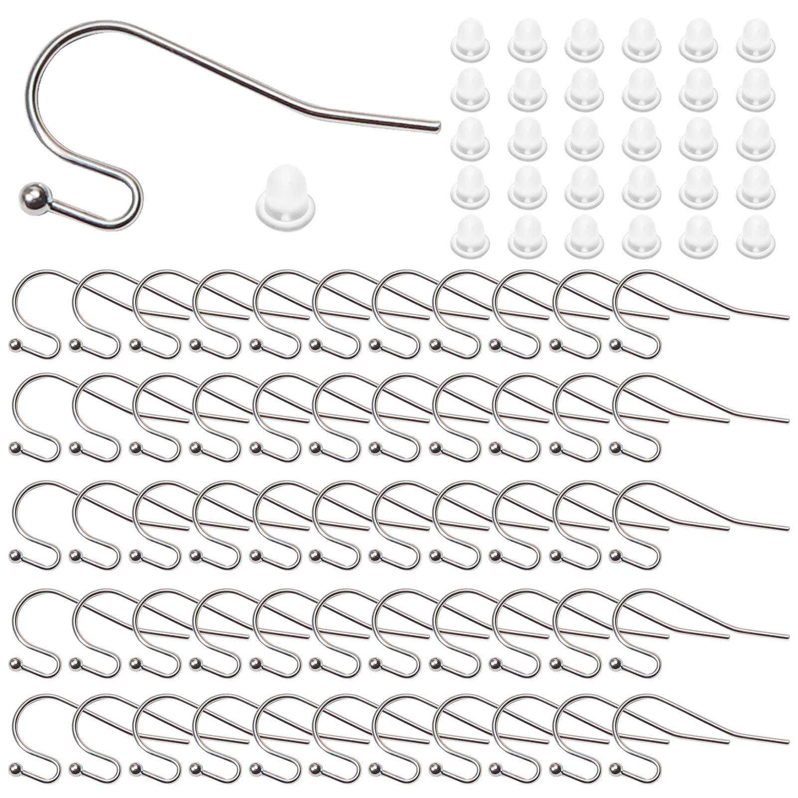 TOAOB 200pcs French Earring Hooks Silver Plated Fish Hooks Ear Wire with Rubber Earring Backs for DIY Jewelry Making Supplies