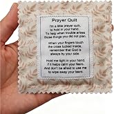 Wisplume Mini Prayer Quilt with Cross Inside Vintage Pocket Scripture Prayer Quilt Squares Sympathy Christian Gifts for Women Pastor Appreciation Father's Day Graduates Gifts (Ivory, 1 Pack)