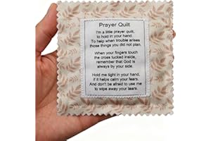 Wisplume Mini Prayer Quilt with Cross Inside Vintage Pocket Scripture Prayer Quilt Squares Sympathy Christian Gifts for Women Pastor Appreciation Father's Day Graduates Gifts (Cream)