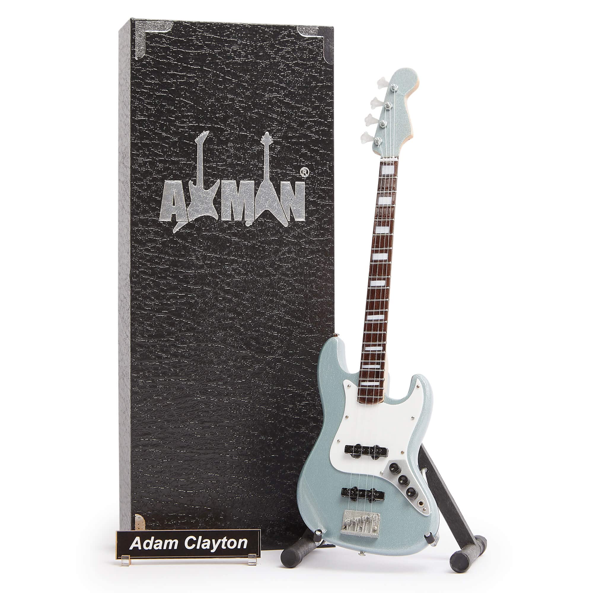 Adam Clayton (U2) - Bass : Miniature Guitar Replica - Music Gifts - Handmade Ornamental 1/4 Scale - Includes a Display Box, Name Tag and Miniature Stand