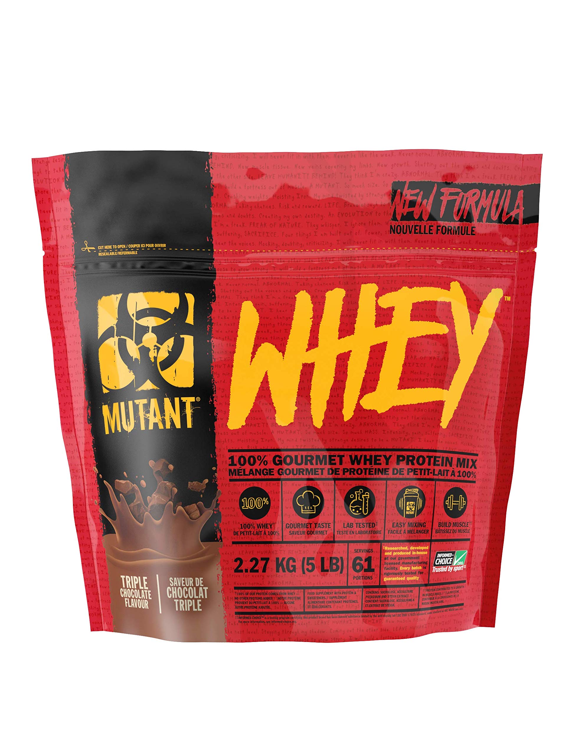 Mutant Whey – 100% Whey Protein Powder, Gourmet Taste, 22g of Protein, 10.4 g EAAs, 5 g BCAAs, Fast Absorbing, Easy Digesting - 2.27 kg - Triple Chocolate