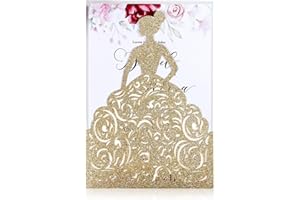 FEIYI 25PCS Laser Cut Wedding Invitations Cards for Birthday Sweet 15 Quinceañera Party Invite, Wedding Bridal Engagement Inv