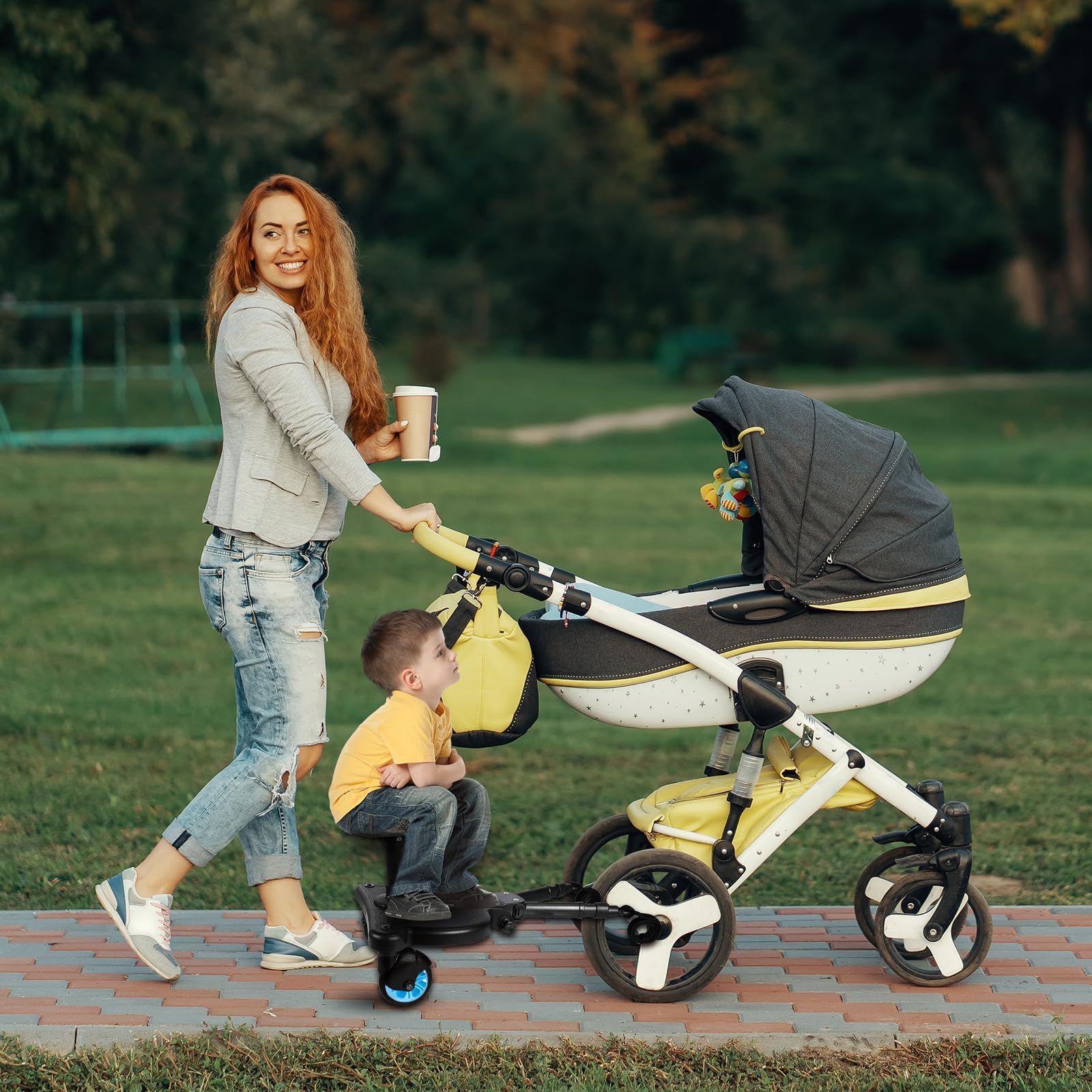 Universal Stroller Board with Detachable Seat - 2 in 1 Sit and Stand Stroller Standing Board for Most Brands of Strollers Holds Children up to 55lbs-Blue