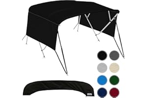 KNOX Universal 4 Bow Bimini Tops for Boats with Detachable Sidewalls, 900D Marine Canvas, Sun Shade Boat Canopy Kit, Bimini Top Hardware, Frame, Support Poles, Storage Boot, 73-78" W, Black