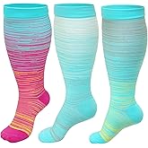 Wide Calf Compression Socks: Plus Size Compression Stockings for Men Women - Extra Large 20-30 mmHg Compression Hose Support for Travel Nurses Running Pregnancy 3 Pairs