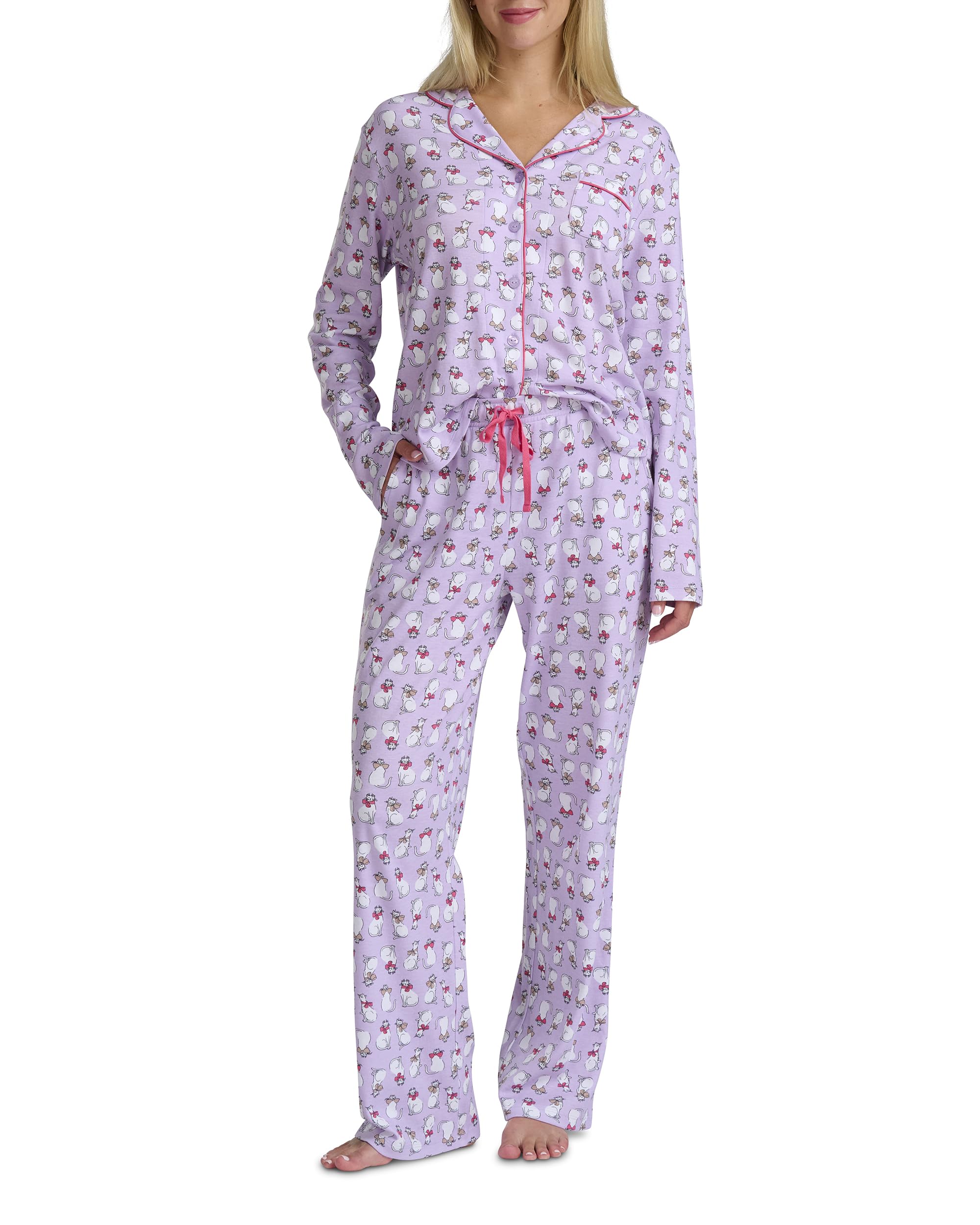 Karen Neuburger Women’s Long Sleeve Notch Collar Girlfriend Pajama Set, Fancy Cats