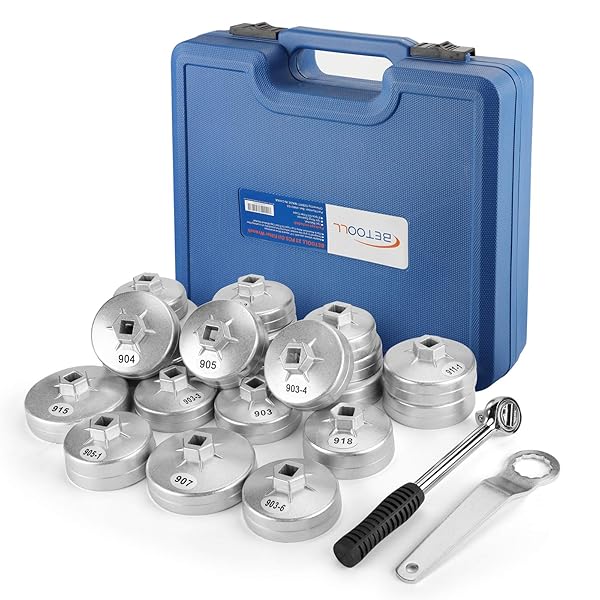 BETOOLL 23PCS OIL FILTER WRENCH SET, OIL FILTER SOCKET SET WITH 65, 67, 72, 73, 74, 75, 76, 79, 84, 89, 91, 92, 95, 101MM, COMPATIBLE WITH TOYOTA VW BMW GMC SIERRA FORD VOLVO