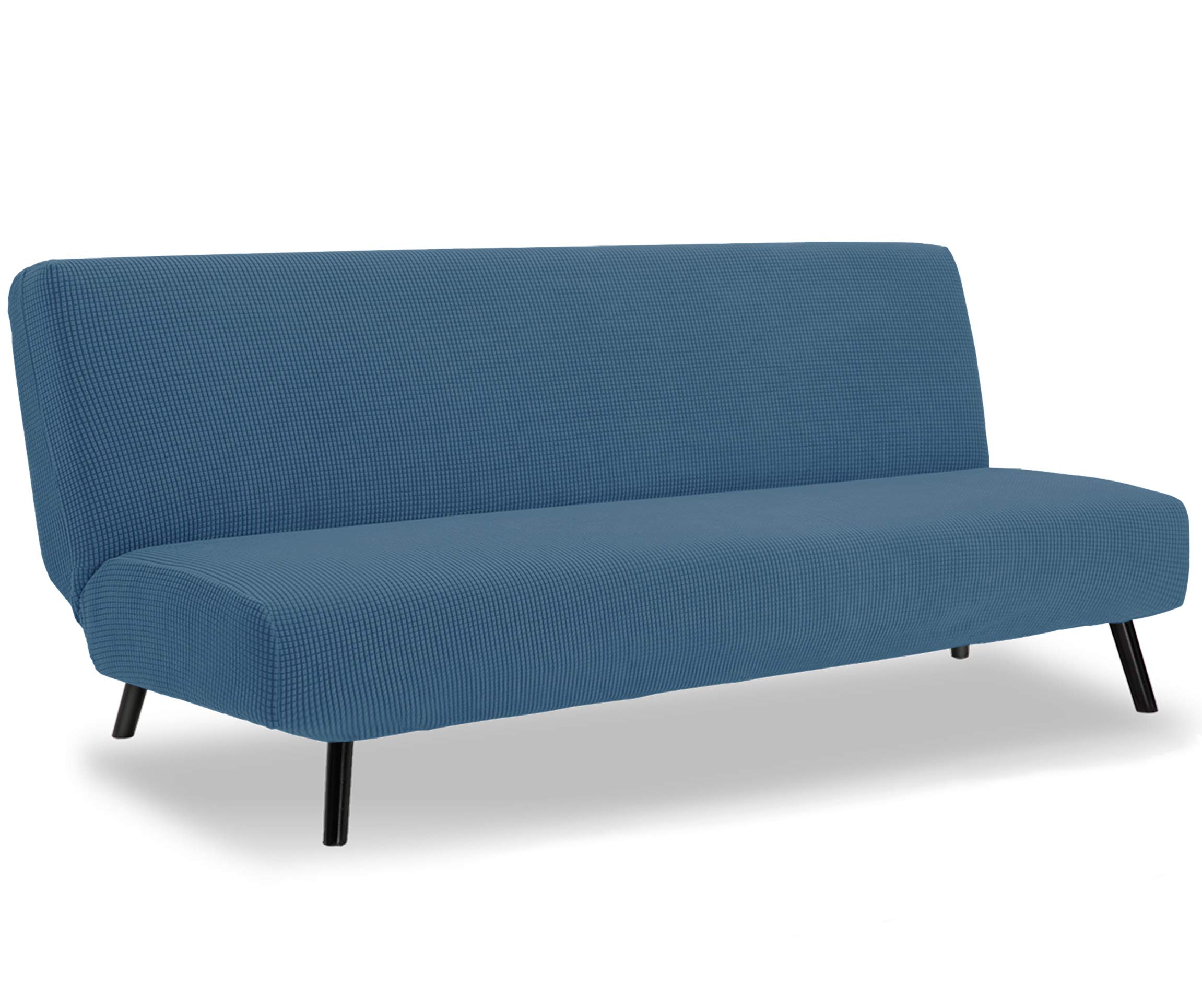 TIANSHU Armless Sofa Cover,Polyester Spandex Stretch Futon Slipcover Protector 3 Seater,armless sofa bed seat cover,Furniture Protector Without Armrests Slipcover(Futon,Denim Blue)